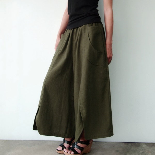 NO.41 Women’s Wide Leg Palazzo Pants, Casual Loose Fitting Trousers in Dark Olive