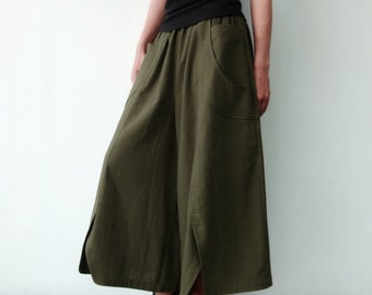 NO.41 Women’s Wide Leg Palazzo Pants, Casual Loose Fitting Trousers in Dark Olive