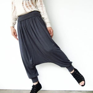 NO.74 Women’s Softly Softly Drop Crotch Harem Pants, Casual Yoga Pants in Gray