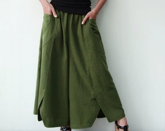 Pantalón Palazzo de pierna ancha para mujer n.° 41, informal, holgado, color verde oliva claro