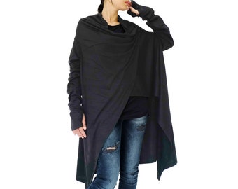 NO.61 Cardigan extravagant à manches longues ouvert sur le devant pour femme, pull cardigan en noir