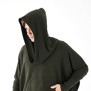 NO.176 Men&#39;s Dolman Sleeve Hoodie Sweater, Aesthetic Hoodie in Dark Olive