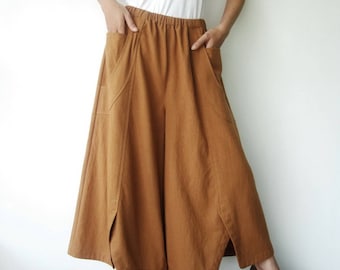 NO.41 Women’s Wide Leg Palazzo Pants, Casual Loose Fitting Trousers in Ochre