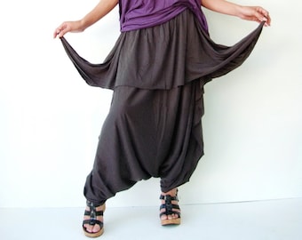 NO.86 Women’s Low Drop Crotch Asymmetrical Harem Pants, Loose Casual Harem Trousers in Charcoal