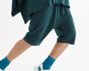 NO.233 Men's Sweatpants, Loungewear, Jogger Shorts, Drop Crotch Pants, Urban Fashion, Unisex Short Pants in Teal