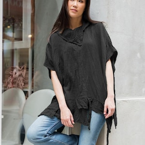 NO.236 Women&#39;s Sleeveless Collar Poncho, Loose Casual Summer Top, Natural Fiber Flexible Cotton Beachwear