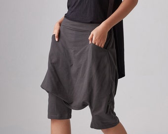 NO.264 Women's Casual Drop Crotch Shorts, Summer Streetwear Pants, Harem Shorts in Charcoal