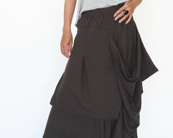 NO.187 Women's Taxidermy Asymmetric Skirt/Pants, Casual Wide Leg Trousers, Cropped Pants/Skirt in Charcoal