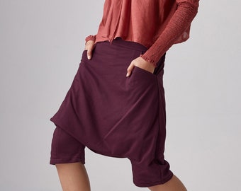 NO.264 Women's Casual Drop Crotch Shorts, Summer Streetwear Pants, Harem Shorts in Plum