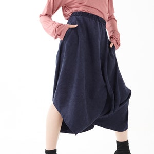 NO.286 Women’s Asymmetrical Skirt/Pants, Loose Fit Skirt/Pants in Blue