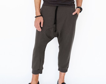 NO.191 Men's Cropped Drop Crotch Sweatpants, Harem Jogger Pants, Urban Fashion Pants in Charcoal