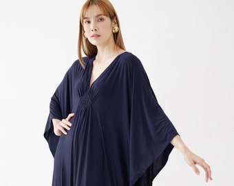 NO.281 Women’s V Neck Kaftan Dress, Long Length Caftan, Plus Size Kaftan Dress, Beach Wear, Caftan Gown in Blue