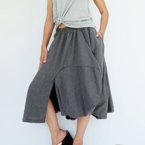 NO.221 Women&#39;s Asymmetric Midi Skirtpants, Avant Garde Skirt in Gray