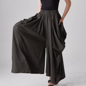NO.175 Women&#39;s Large Patch Pocket Skirt/Pants, Button Detail Long Maxi Skirt, Comfy Casual Convertible Skirt in Charcoal