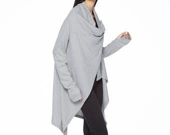 NO.61 Damen Langarm Offene Extravagante Strickjacke, Strickjacke in Heather Grey