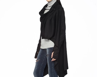 NO.61 extravagant extravagant damesvest met lange mouwen en open voorkant, vesttrui in zwart