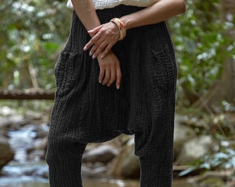CG0331 Stitch Woven Cotton Gauze Harem Pants, Super Soft Baggy