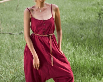 NEW---NO.314 Women's Spaghetti Strap Romper with Pocket, Summer Sleeveless Casual Dropped Crotch Jumpsuit, Button Crotch Convertible Romper