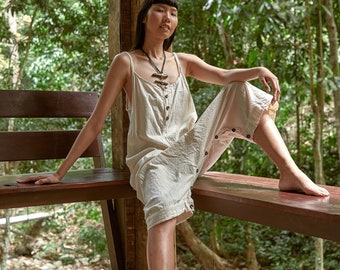 NEW---NO.314 Women&#39;s Spaghetti Strap Romper with Pocket, Summer Sleeveless Casual Dropped Crotch Jumpsuit, Button Crotch Convertible Romper
