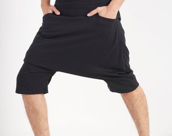 NO.264 Men's Casual Drop Crotch Shorts, Summer Streetwear Pants, Harem Shorts in Black