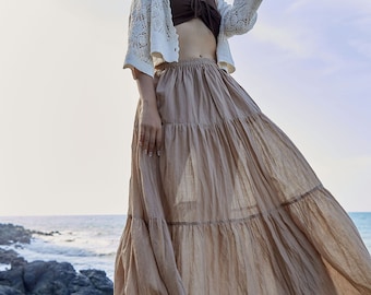 Custom Listing for Malena…….NO.5 Women's Hippie Gypsy Boho Tiered Peasant Long Maxi Skirt in Beige