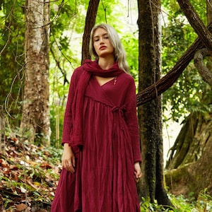NO.251 Long Sleeve Wrap Dress, Casual Summer Dress, Natural NO.251 Long Sleeve Wrap Dress, Casual Summer Dress, Natural