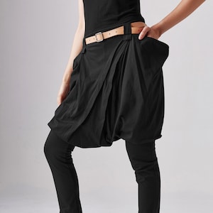 NO.181 Women&#39;s Pleated Front Drop Crotch Harem Pants, Casual Ninja Harem Trousers in Black