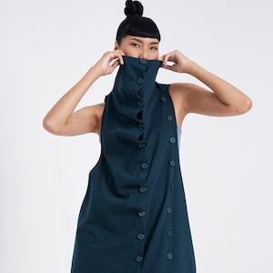 NO.67 Women&#39;s Front Effect Long Vest, Sleeveless Asymmetric Cardigan, Casual Long Top with Pockets in Teal