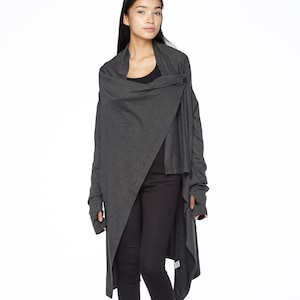 NO.61 Women’s Open Front Extravagant Cardigan, Long Sleeve Sweater Cardigan, Mottled Gray Cardigan