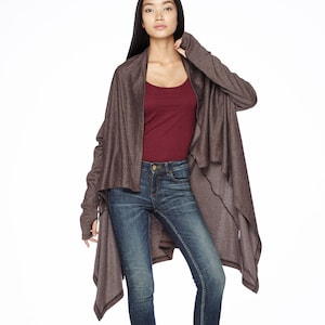 NO.61 Women’s Long Sleeve Open Front Extravagant Cardigan, Cardigan Sweater in Heather Brown
