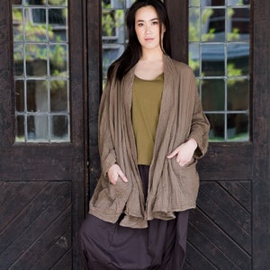 NO.243 Women's Kimono Sleeve Cardigan, Natural Fiber Flexible Cotton Loose Cardigan image 1