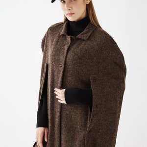 NO.278 Women’s Cape Style Top, Button Front Poncho Coat Fall Winter in Brown