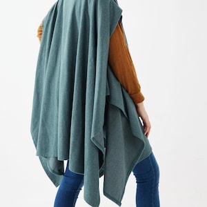 NO.279 Womens Stand Collar Poncho Sweater, Extravagant Asymmetric Poncho Fall Winter, Poncho in Heather Teal image 1