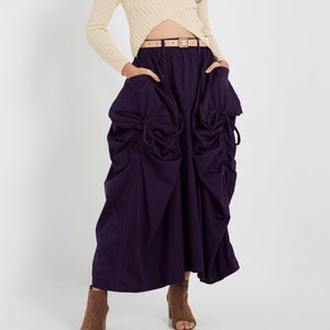 NO.123 Women&#39;s Large Patch Pocket Maxi Skirt, Long Maxi Skirt With Pockets, Comfy Casual Convertible Skirt in Purple