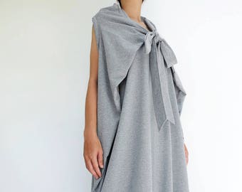 NO.222 Women's Convertible Collar Dress, Summer Sleeveless Dress, Loose Casual Maxi Dress in Heather Gray