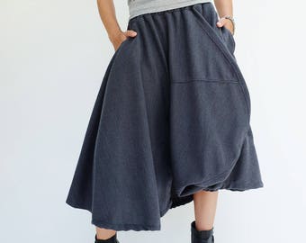 NO.221 Women's Asymmetric Midi Skirtpants, Avant Garde Skirt in Blue-Gray