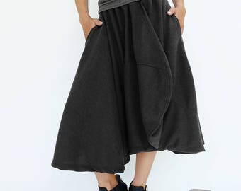 NO.221 Women's Asymmetric Midi Skirtpants, Avant Garde Skirt in Black