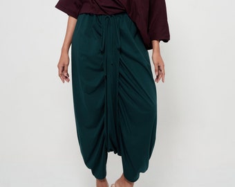 NO.309 Women’s Drawstring Waist Low Crotch Skirt/Pants, Loose Drop Crotch Harem Trouser, Comfy Leisure Skirt/Pants in Teal