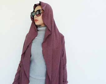 NO.228 Women's Waterfall Collar Long Sleeve Cardigan, Cardigan Sweater in Heather Purple
