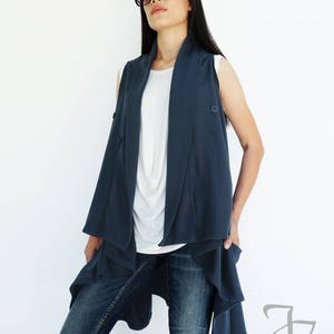NO.225 Stilvolle asymmetrische Damenweste, Schichtweste, Urban Weste in Blau