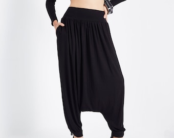 NO.306 Women’s Softly Softly Drop Crotch Harem Pants, Low Crotch Pants, Loose Pants Romper, Casual Yoga Pants in Black