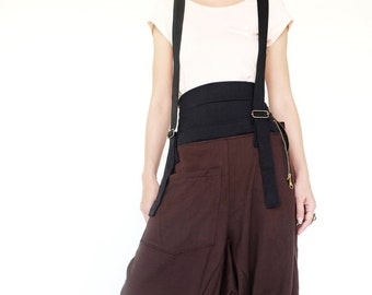 NO.254 Women's High Waist Suspender Harem Pants, Drop Crotch Joggers, Urban Fashion, Unisex Trousers in Brown - Etsy NO.254 Women's High Waist Suspender Harem Pants, Drop Crotch Joggers, Urban Fashion, Unisex Trousers in Brown - Etsy