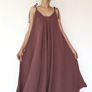 Lagenlook Cotton Jumpsuit: Wide Leg Harem Romper, Brownish Pink