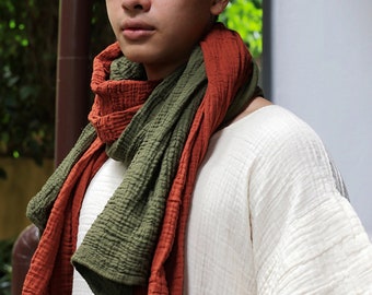 NO.255 Double Gauze Cotton Wrinkle Scarf, Bohemian Style Scarf, 100% Natural Fiber Flexible Cotton Scarf, Unisex Scarves