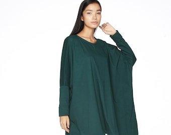 NO.62 Women's Scoop Neck Long Sleeve Tunic Top, Loose Fit Tshirt in Teal