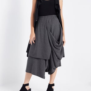 NO.187 Women's Taxidermy Asymmetric Skirt/Pants, Casual Wide Leg Trousers, Cropped Pants/Skirt in Mottled Gray image 1