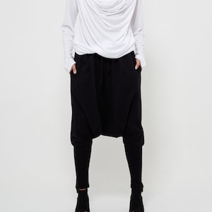 NO.58 Women&#39;s Drawstring Waist Low Crotch Harem Pants, Loose Harem Trousers, Unisex Pants in Black