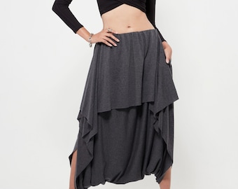 NO.86 Women’s Low Drop Crotch Asymmetrical Harem Pants, Loose Casual Harem Trousers in Mottled Gray