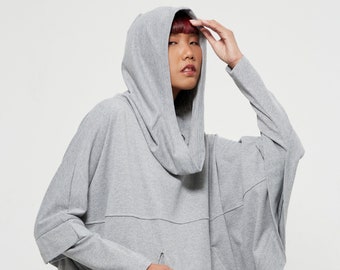 NO.176 Women's Dolman Sleeve Hoodie Sweater, Aesthetic Hoodie in Heather Gray