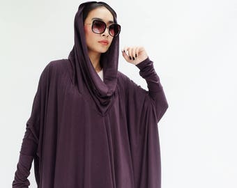 NO.158 Women's Slouchy Cowl Neck Top And Sleeveless Dress, Two Piece Sets, Matching Sets & 2 Piece Outfits in Plum